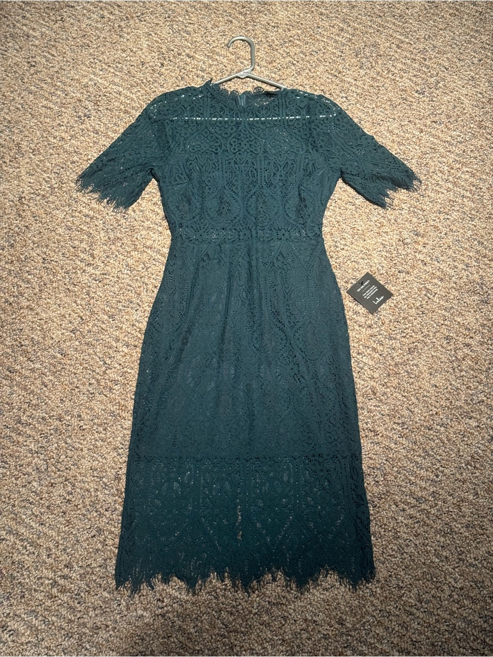 Lulu's Dark Green Lace Midi Dress, Size Small, Brand New, Cute Lace Dress